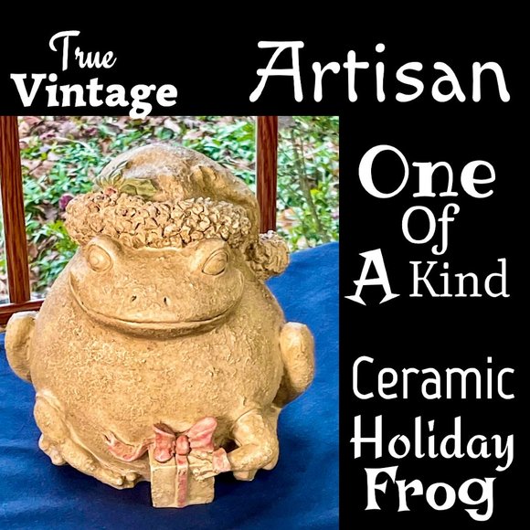 Vintage Other - ▪️VTG▪️ARTISAN▪️1980's 1990's OOAK Ceramic Holiday Christmas Frog Home Accent